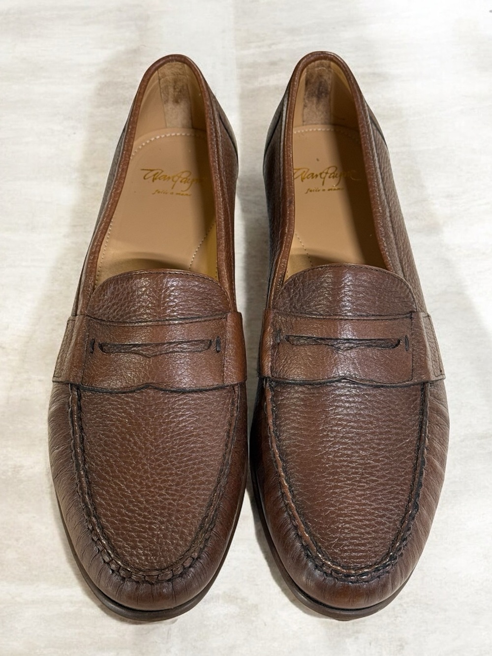 Alan Payne Deerskin Penny Loafer in Brown Pebbled Leather